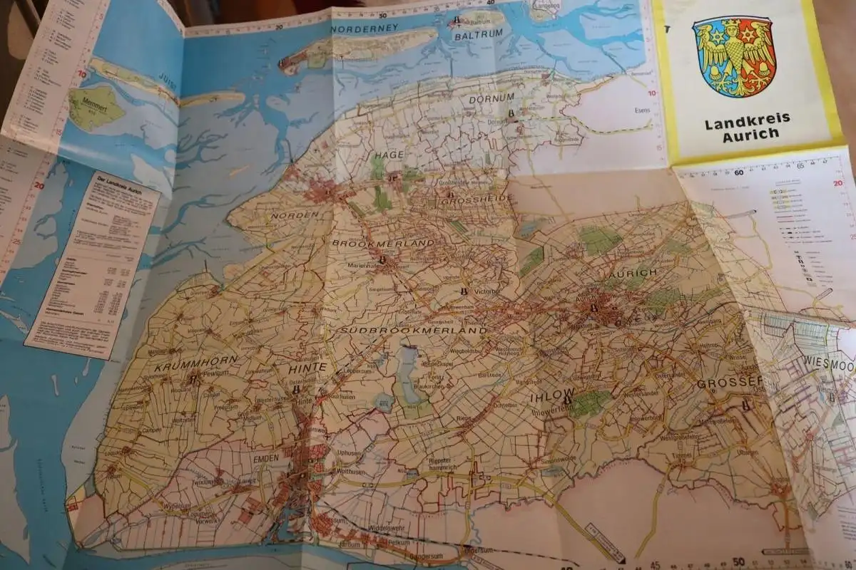 tolle alte Karte - Landkreis Aurich 1980 