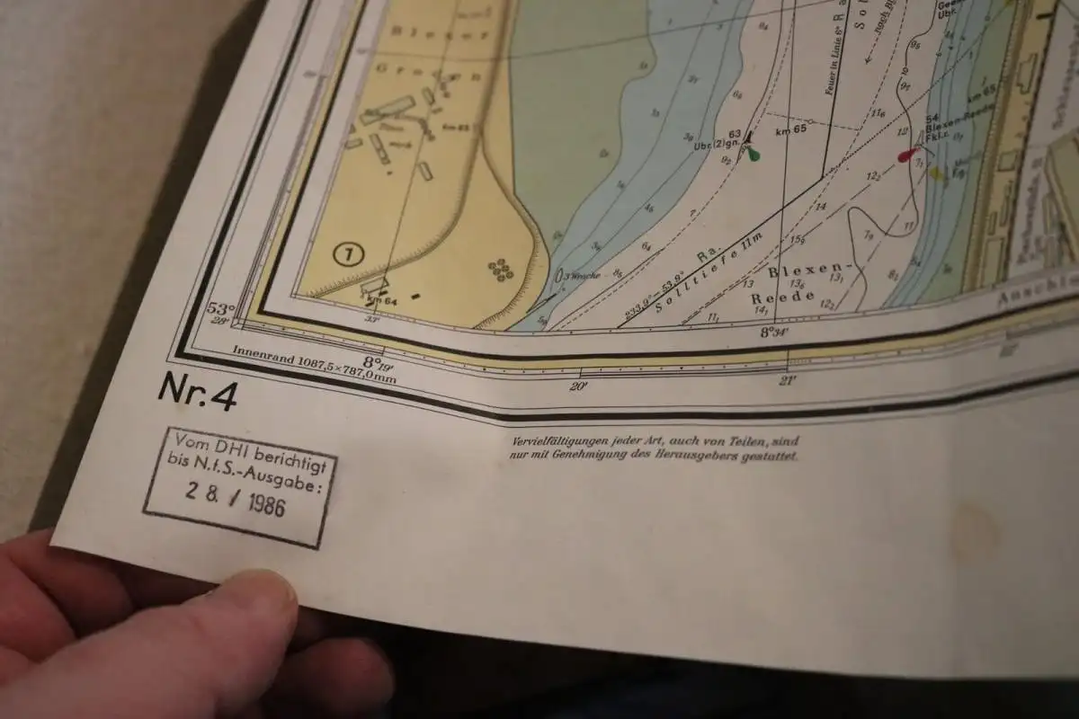 riesige Karte- Die Weser von Robbennordsteert bis Bremerhaven und Nordenham 1986