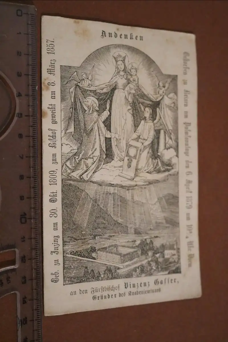 altes Andenkenblatt Fürstbischof Vinzens Gasser 1879 ?? Knabenseminar