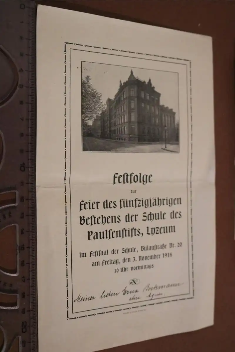 tolles altes Programmblatt Festfolge 50jähriges Bestehen Schule Paulsenstift Ham