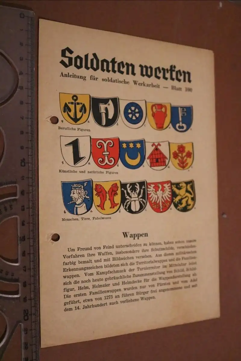 altes Blatt - Soldaten werken - Blatt 100 - Wappen