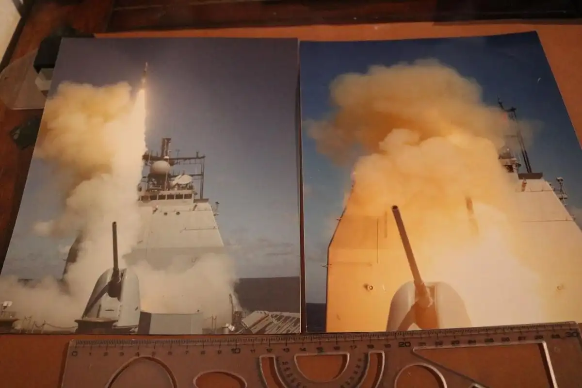 zwei tolle alte Fotos - Schiff Bundesmarine ???? Abschuss einer Rakete