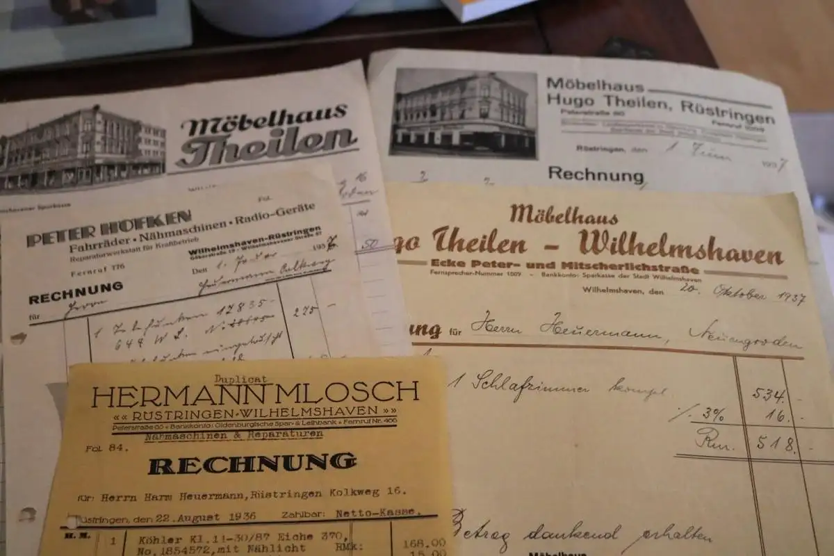 sieben alte Rechnungen Firmen aus Wilhelmshaven Rüstringen - 30-40er Jahre
