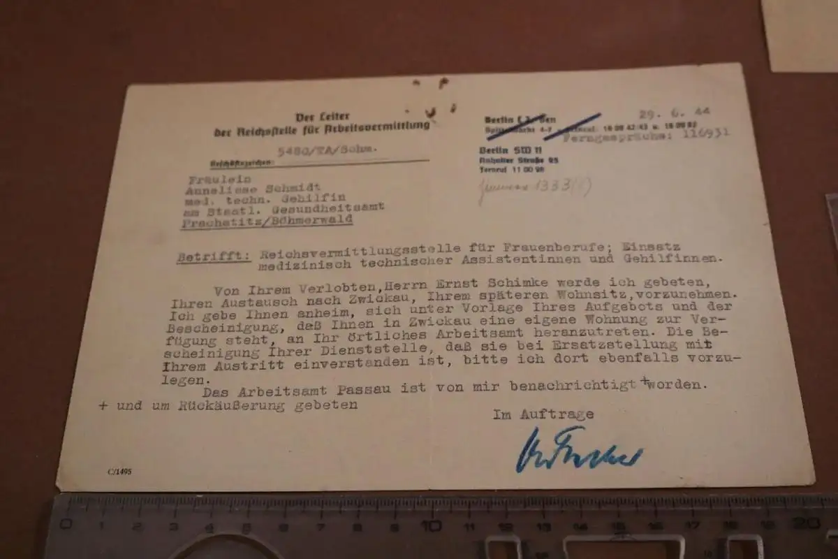 altes Papier - Schreiben - Reichsstelle für Arbeitsvermittlung 1944