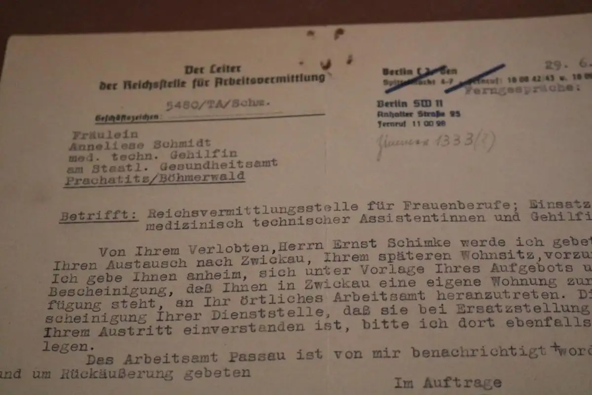 altes Papier - Schreiben - Reichsstelle für Arbeitsvermittlung 1944