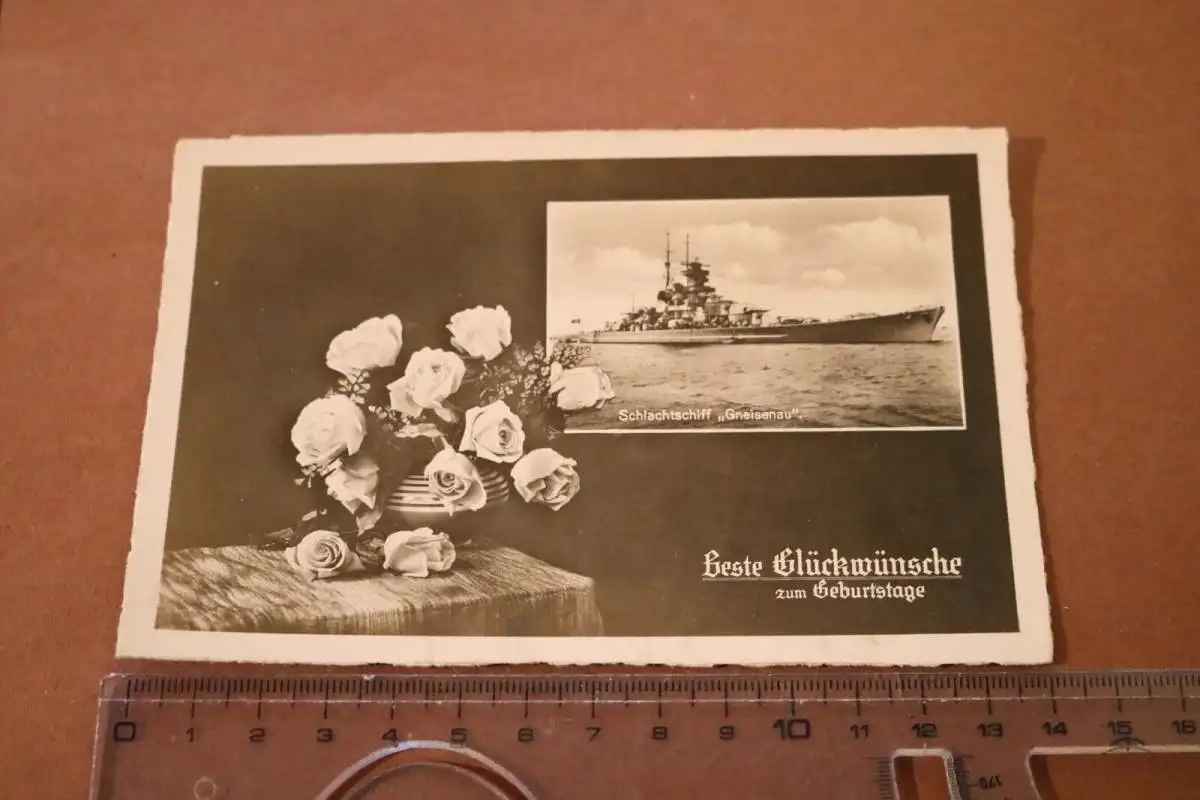 tolle alte Glückwunschkarte Geburtstag  Schlachtschiff Gneisenau