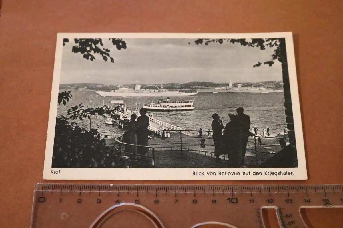 tolle alte Karte Kiel Blick von Bellevue auf den Kriegshafen mit Aviso Grille 