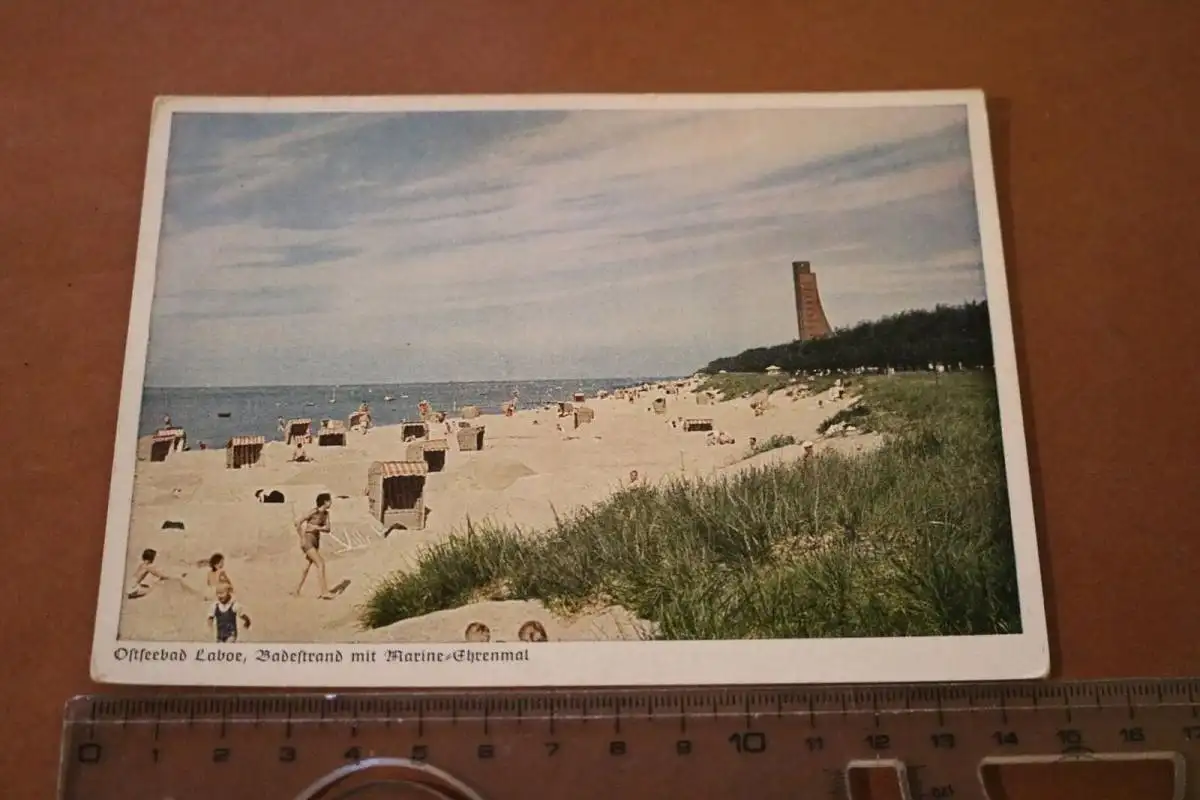 tolle alte Karte - Ostseebad Laboe, Badestrand mit Marine-Ehrenmal 30-40er Jahre