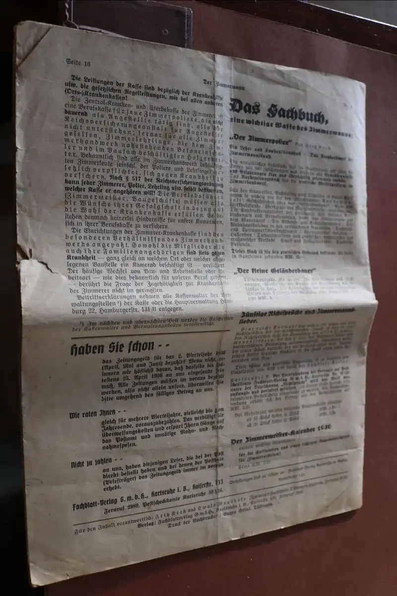 alte Zeitschrift - Der Zimmermann - Fachkost für junge und alte .. 1936
