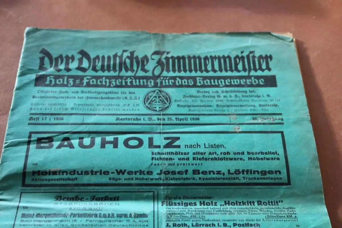 alte Zeitschrift - Der deutsche Zimmermeister - Holz-Fachzeitung 1936