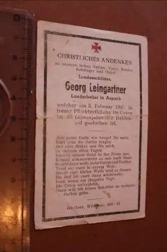 altes Sterbebild eines Landesschützen - gefallen Februar 1945 im Osten