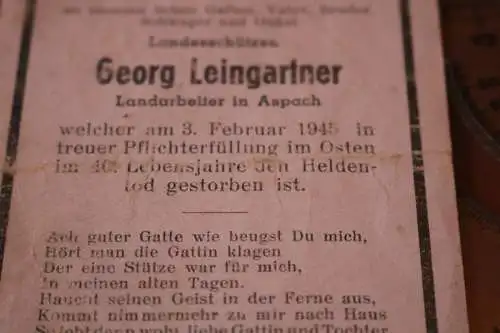 altes Sterbebild eines Landesschützen - gefallen Februar 1945 im Osten