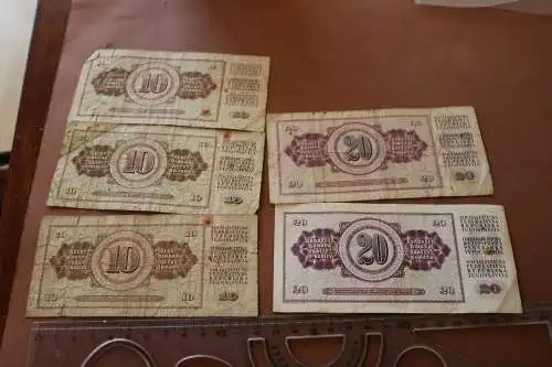 fünf alte Geldscheine Jugoslawien  10 und 20 Dinara