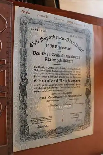 alter Hypothekenpfandbrief 1000 RM - Deutsche Centralbodenkredit-AG  1937