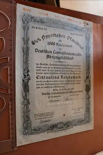 alter Hypothekenpfandbrief 1000 RM - Deutsche Centralbodenkredit-AG  1937 (2)