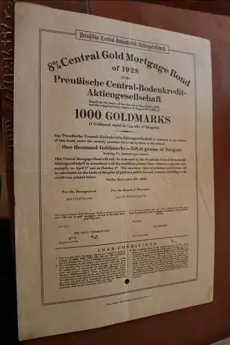 alter Central Goldpfandbrief Preußische Central-Bodenkredit-AG 1928
