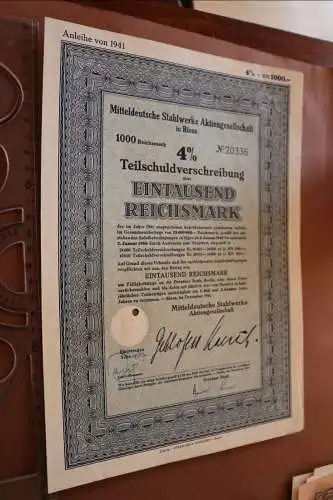 alte Teilschuldverschreibung 1000 RM Mitteldeutsche Stahlwerke AG Riesa 1941
