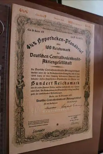 alter Hypothekenpfandbrief 100 RM - Deutsche Centralbodenkredit-AG  1937 (3)