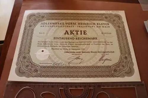 alte Aktie - Adler Werke vorm. Heinrich Kleyer - Frankfurt a.M. 1942