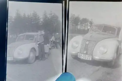 fünf alte Negative Oldtimer IFA F9  und Bärengehege im Zoo - 50-60er Jahre