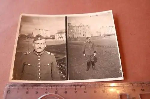 tolles altes Doppelfoto - Portrait eines Soldaten - Polizei - Gebäude - Ort?