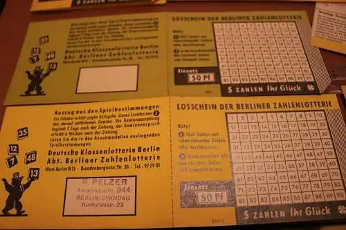 21 alte Losscheine Berliner Zahlenlotterie - 50-60er Jahre ???