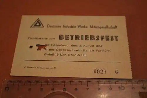 tolle alte Eintrittskarte - Deutsche Industrie Werke Betriebsfest 1967