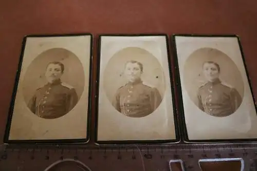 drei tolle alte CDV-Fotos - Portrait eines Soldaten Devant les Ponts ?? Metz