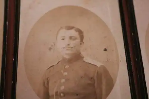 drei tolle alte CDV-Fotos - Portrait eines Soldaten Devant les Ponts ?? Metz