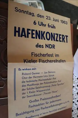 Altes Plakat Hafenkonzert des NDR 1963 - Fischerfest Kieler Fischereihafen