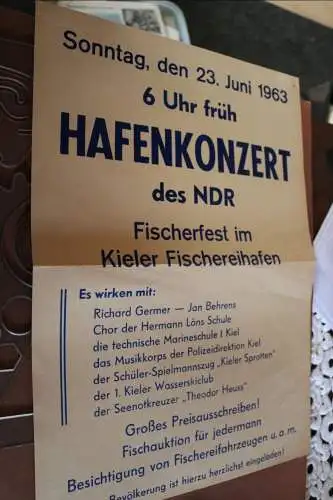 altes Plakat Hafenkonzert des NDR 1963 - Fischerfest Kieler Fischereihafen