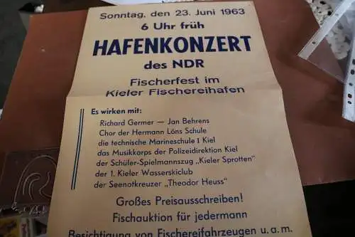 altes Plakat Hafenkonzert des NDR 1963 - Fischerfest Kieler Fischereihafen