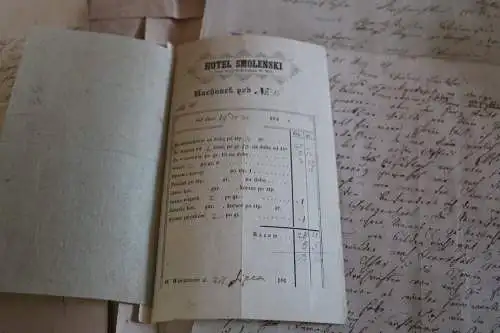sehr alte Briefe ?? Texte handschriftliche - 1877 ??? u. Rechnung Hotel Smolensk