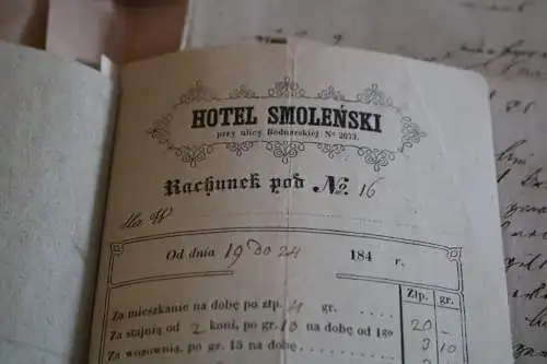 sehr alte Briefe ?? Texte handschriftliche - 1877 ??? u. Rechnung Hotel Smolensk