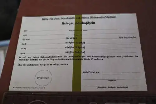 alter Kriegsurlaubsschein Wehrmacht unbenutzt - Kopie ???