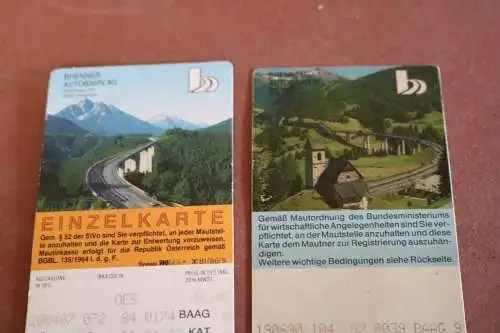 zwei alte Mautkarten Brenner Pass  80-90er Jahre ?