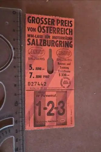 Alte Eintrittskarte Großer Preis von Österreich Motorradrennen 1987 Salzburgring