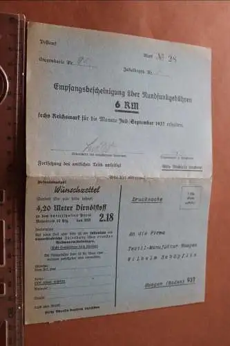 alte Empfangsbescheinigung Rundfunkgebühren 1937 aus Haagen ?