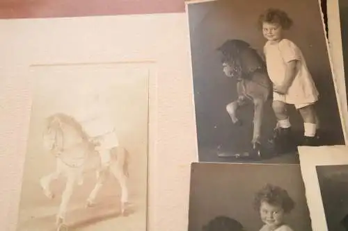 fünf tolle alte Fotos - Kinder auf Spielzeugpferd - 1900-1920 ? Freiburg i.B.