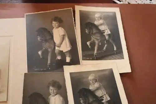 fünf tolle alte Fotos - Kinder auf Spielzeugpferd - 1900-1920 ? Freiburg i.B.