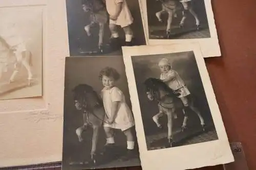 fünf tolle alte Fotos - Kinder auf Spielzeugpferd - 1900-1920 ? Freiburg i.B.