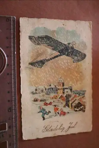 tolle alte Künsterlkarte - Dänemark  Flugzeug - Gladelig Jul  1929