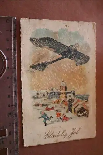 tolle alte Künsterlkarte - Dänemark  Flugzeug - Gladelig Jul  1929 