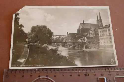 tolle alte Karte - Görlitz i. Schlesien - Neissebrücke u Peterskirche  1932