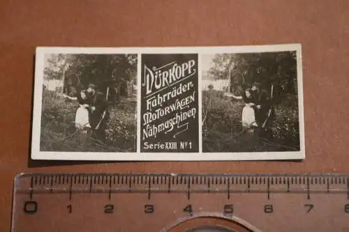 altes kleines Stereofoto - Werbung Dürrkopp Fahrräder ??? 