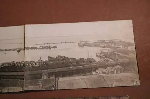 drei tolle alte Fotos als Panorama - Gesamtansicht des Hafens - Ort ?? 