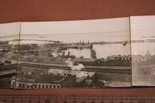 drei tolle alte Fotos als Panorama - Gesamtansicht des Hafens - Ort ?? 