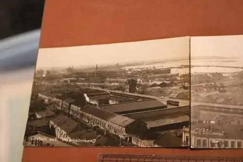 drei tolle alte Fotos als Panorama - Gesamtansicht des Hafens - Ort ?? 