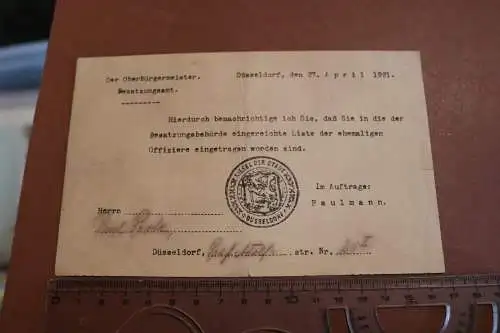 alte Mitteilung Besatzungsrat Düsseldorf - Liste ehemalige Offiziere 1921
