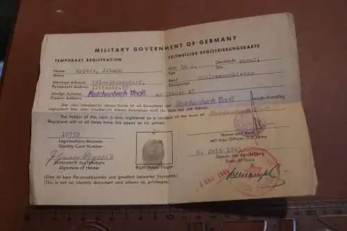altes Registrierungspapier eines Mannes Reichenbach Juli 1945 - Military Gouver